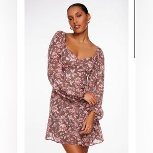 Dynamite Printed Mesh Mini Dress in a snakeskin print.